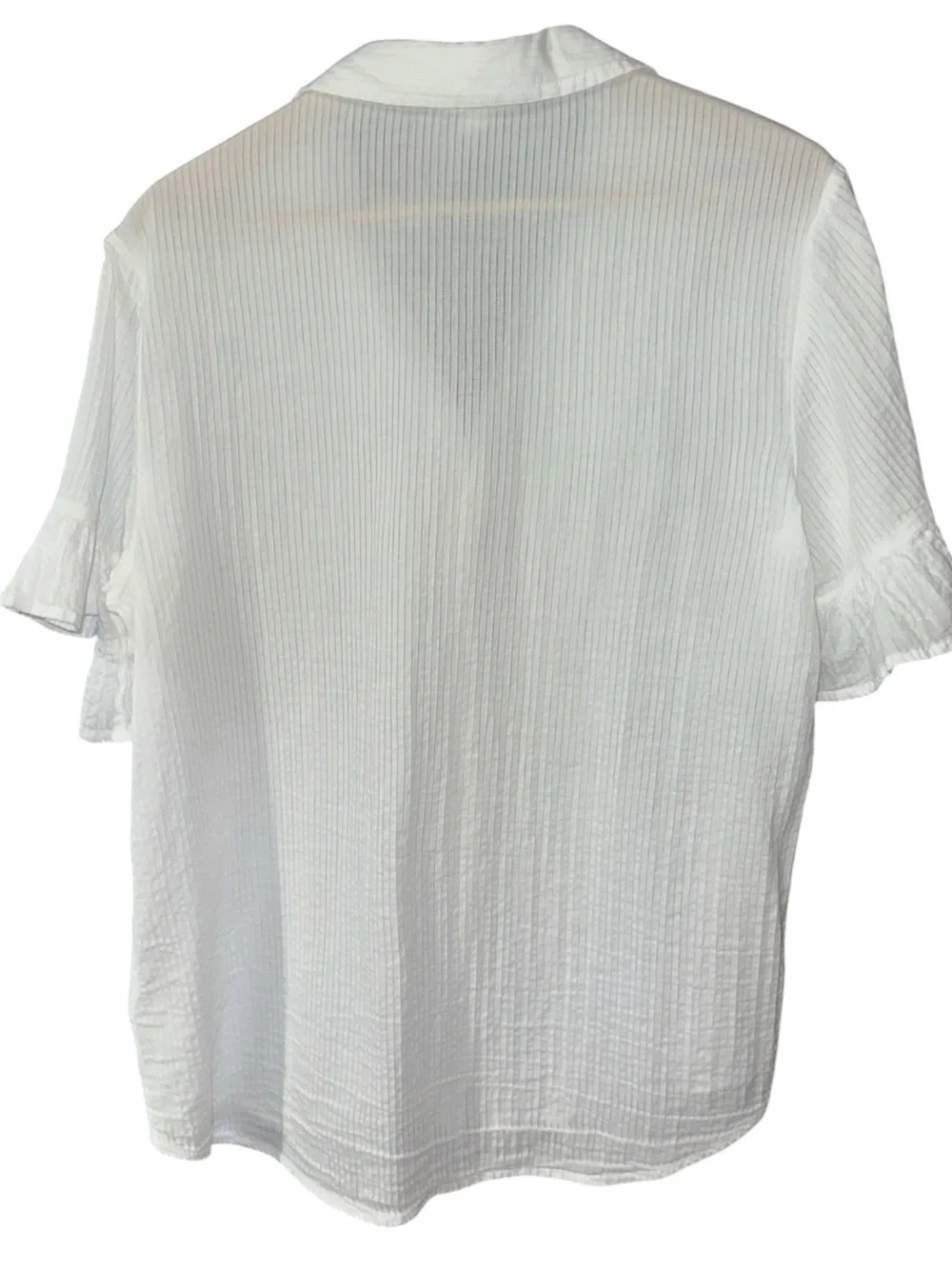 Beachlunchlounge White Button Down Semi Sheer Gauzy Cotton Ruffle Sleeve Hem - Picture 4 of 8